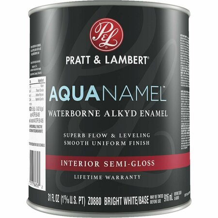 SHERWIN-WILLIAMS Pratt & Lambert Aquanamel 0000Z0880-14 Enamel, Semi-Gloss, Bright White Base, 1 qt 028.0082007.005